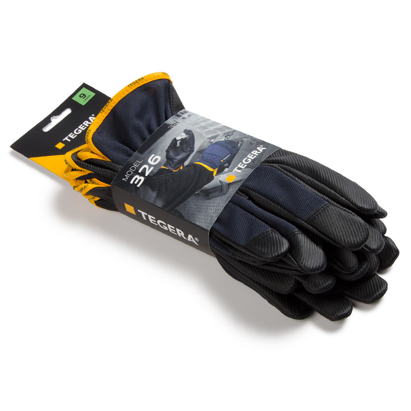 3pack-TEGERA®326 by Ejendals: Synthetic leather glove, Reinforced Fingertips, Cat. II, Grip Glove
