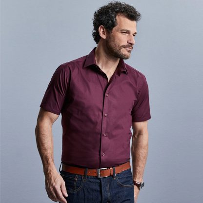 Easy-Care Cotton-Stretch Fitted Short Sleeve Shirt-JSHA947