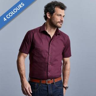 Easy-Care Cotton-Stretch Fitted Short Sleeve Shirt-JSHA947